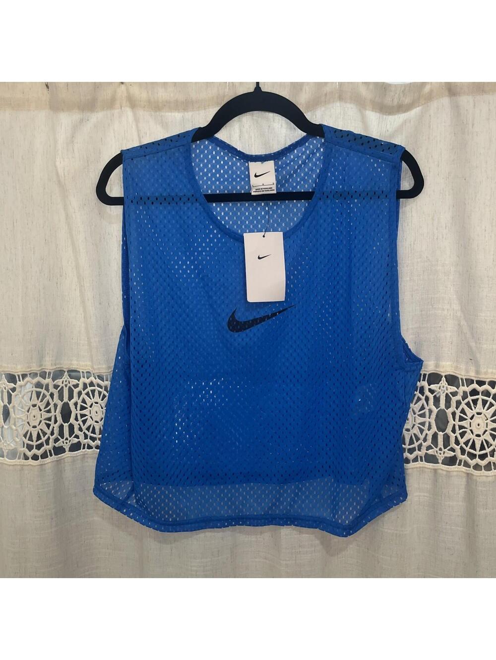 NWT Nike Womens Blue Sleeveless Mesh Crew Neck Training Soccer Bib Size Large